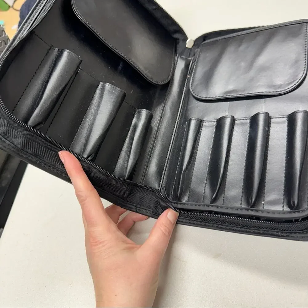 Sigma Brushes Black Leather Makeup Brush Travel Case Organizer Holds 15 Brushes